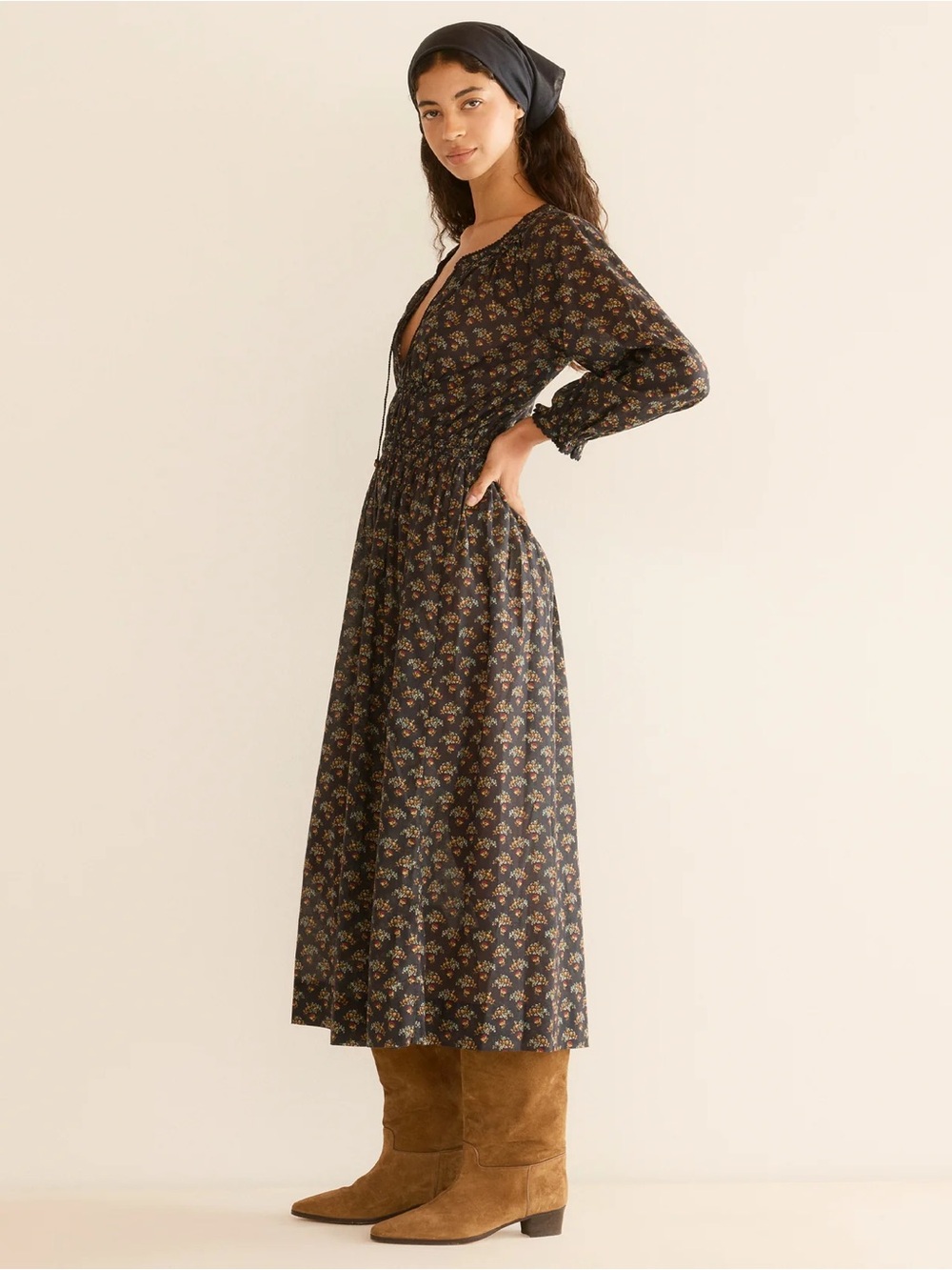 NWT DÔEN
Delfina shirred floral-print organic cotton-voile midi dress